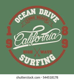 California surf typography, t-shirt graphics, s