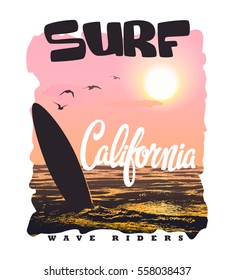 California surf typography, t-shirt graphics vectors.