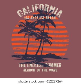 California Surf Typography, T-shirt Graphics , Vectors.palm Tree Silhouette