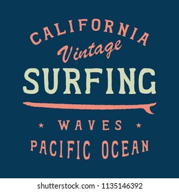 California Surf typography for t-shirt print . Vector illustration.  Original font. Manual work. Handmade typeface. 
