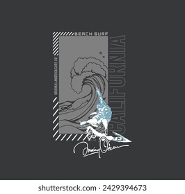 California Surf typography for t-shirt print , vector illustration.