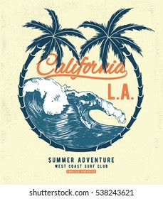 California Surf typography for t-shirt print , vector illustration