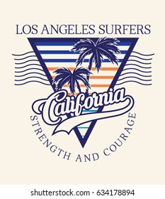 California Surf typography for t-shirt print , vector illustration