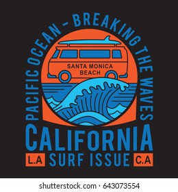 California surf typography, van illustration, tee shirt graphics, vectors