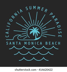 California surfer typography, t-shirt graphics, vectors