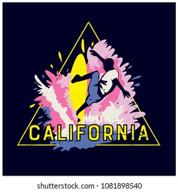 California surfer vector print. Colorful t-shirt design.