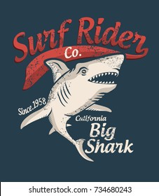 California Surfer.shark And Typography Graphic Work