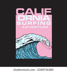 California Surfing Adventure Typography ocean waves t shirt print