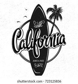 California surfing artwork, t-shirt apparel print graphics