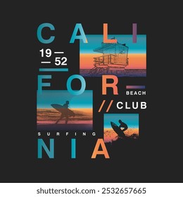 California Surfing beach club ocean summer typography graphic poster design