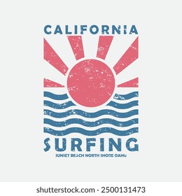 California surfing beach graphic design typography for print t shirt