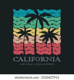 California surfing beach stylish t-shirt and apparel abstract design. Vector print, typography, poster