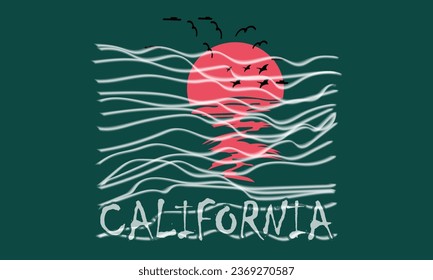 California Surfing Boats Colorful Beach  Illustration Design, Hello, Summer California Beach Vector T-shirt Design.