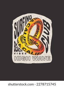 California Surfing Club 3d typography high wave beach vibes summer surf typographic poster lettering graphic vector t shirt design