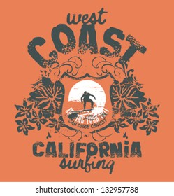 California surfing company- Vector artwork for t-shirt in custom colors