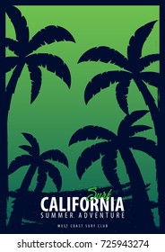 California Surfing graphic with palms. T-shirt design and print