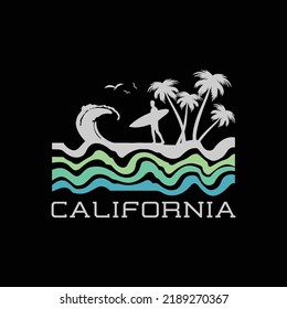 California surfing illustration t-shirt and apparel design