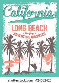 California surfing, long beach vector print and varsity. For t-shirt or other uses in vector.T shirt graphic
