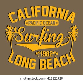 California surfing, pacific ocean vector print and varsity. For t-shirt or other uses in vector.T shirt graphic