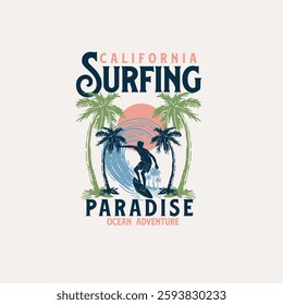 California Surfing Paradise ocean Adventure summer vector illustration