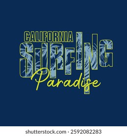 California Surfing Paradise summer beach typography vector graphic