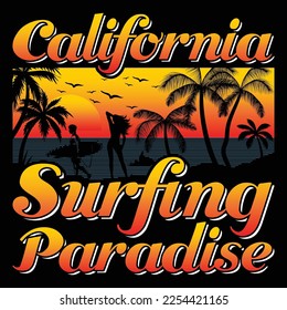 California Surfing Paradise Summer SVG Sublimation Vector Graphic T-Shirt.