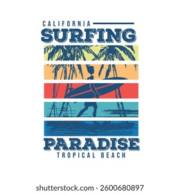 California Surfing Paradise tropical beach retro colorful t shirt prints
