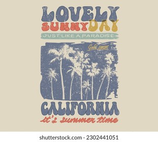 California surfing print artwork. Lovely sunny day. Summer vibes, beach hand sketch graphic print with tropical flower design for t shirt print, poster, sticker, background and other uses. 