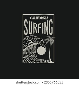 California Surfing retro typography summer beach tee print graphic