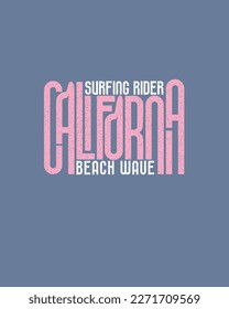 California Surfing Rider Beach Wave Typography Summer lettering text graphic vector t shirt design