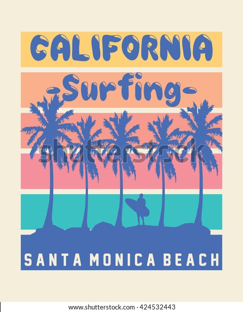 California Surfing Santa Monica Beach Vector Stock Vector (Royalty Free ...