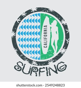 California surfing t-shirt elegante e design de vestuário abstrato. Impressão vetorial, tipografia, cartaz, logotipo