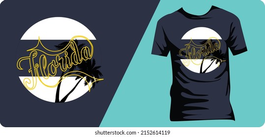 California surfing with tropical palm silhouettes, stylish t-shirts and trendy clothing designs with lettering, and printable, vector illustration designs.