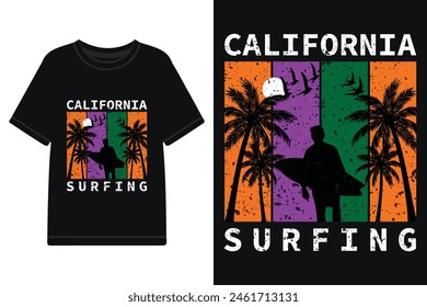 California surfing tshirt design, surfing tshirt design, surfing retro vector illustration