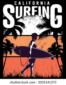 California Surfing tshirt design summer artwork