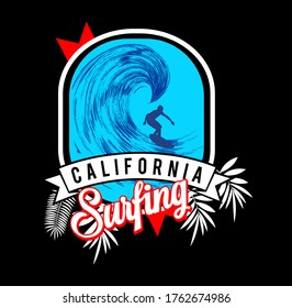 California Surfing Typography Design T-Shirt Vector Print