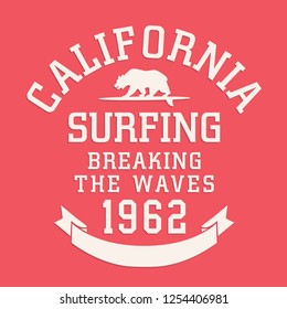 California surfing typography, tee shirt graphics, vectors