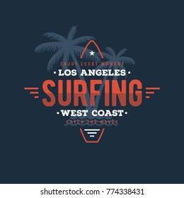 California Surfing typography. T-shirt design, graphics, stamp, label typography Vector illustration