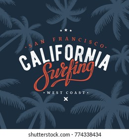 California Surfing typography. T-shirt design, graphics, stamp, label typography Vector illustration