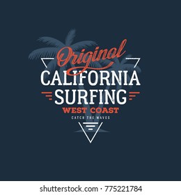 California Surfing typography. T-shirt design, graphics, stamp, label typography Vector illustration