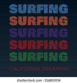 California surfing typography, t-shirt graphics, vector concept