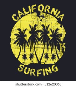 California surfing  typography, t-shirt graphics, vectors