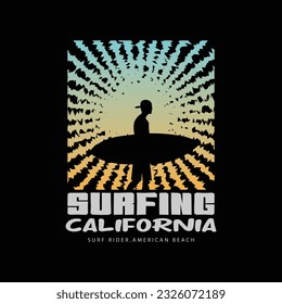 California surfing vector illustration and typography, perfect for t-shirts, hoodies, prints etc.