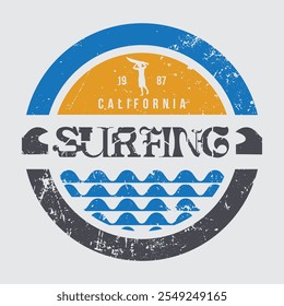 California surfing vector Illustration typography for t shirt, poster, logo, sticker, or apparel merchandise