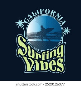 California Surfing Vibes summer beach surfer poster design