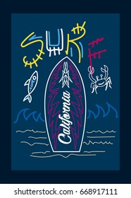 california surf,t-shirt print poster vector illustration
