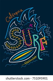 california surf,t-shirt print poster vector illustration