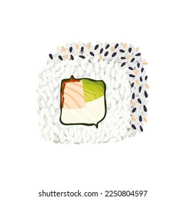 California sushi roll with avocado and eel wrapped in rice with sesame seeds. Vector realistic clipart.