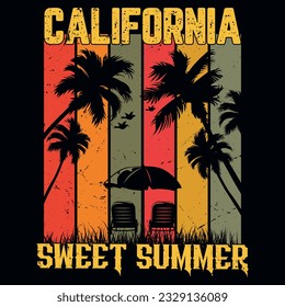 California sweet summer,  summer t-shirt, sweet summer, vacation mood t-shirt design, beach time