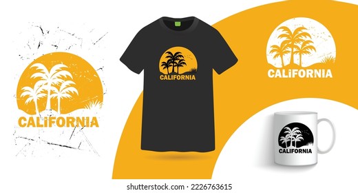 California t shirt and coffee mug design template